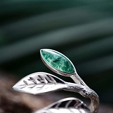 Solid Rose Gold 1.25ct Natural Inspired Leaf Moss Agate Jewelry Cluster Emerald Aquatic