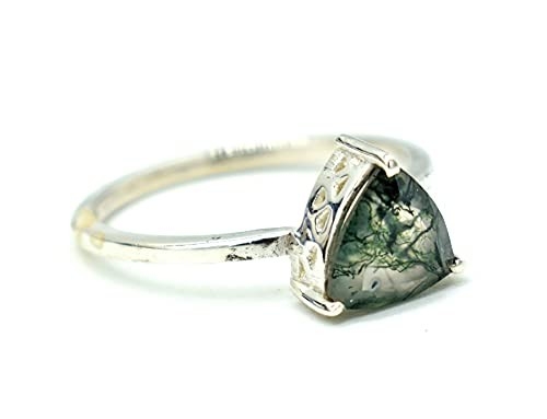 Moss Agate Emerald Ring Set , Anniversary Jewelry Gift Promise Wedding Ring