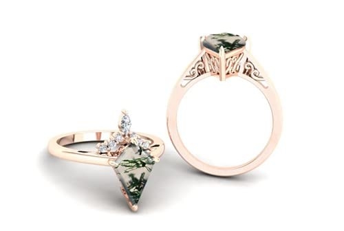 Green Genuine Moss Agate Ring , Gemstone Beautiful Women Ring
