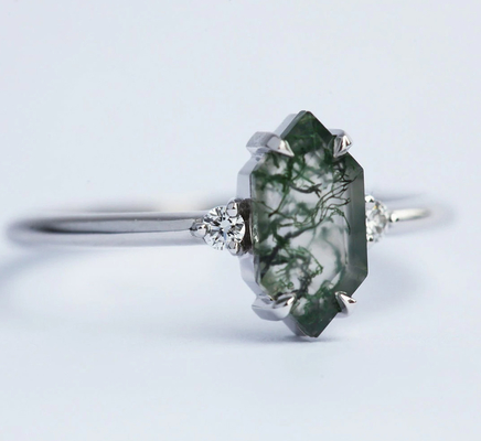 Green Genuine Moss Agate Ring , Gemstone Beautiful Women Ring