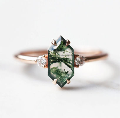 Green Genuine Moss Agate Ring , Gemstone Beautiful Women Ring