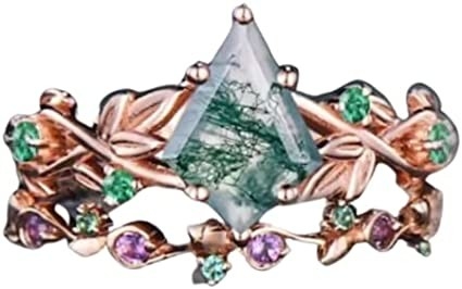 Solid Rose Gold 1.25ct Natural Inspired Leaf Moss Agate Jewelry Cluster Emerald Aquatic