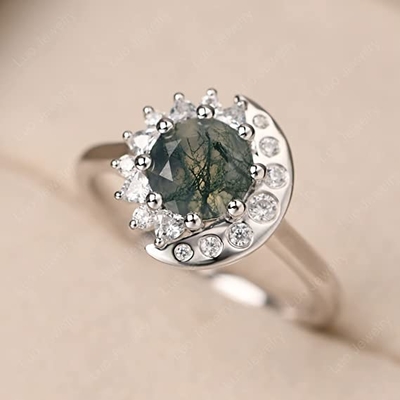 LUO S925 Sterling Silver Sun And Moon Ring Round Shaped 7MM For Women