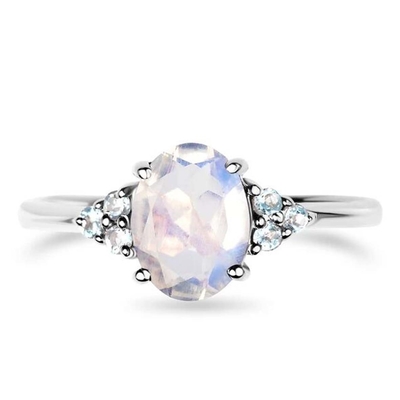925 Sterling Silver Square Moonstone Natural Stone Jewelry Cushion Cut Blue Moonstone Ring