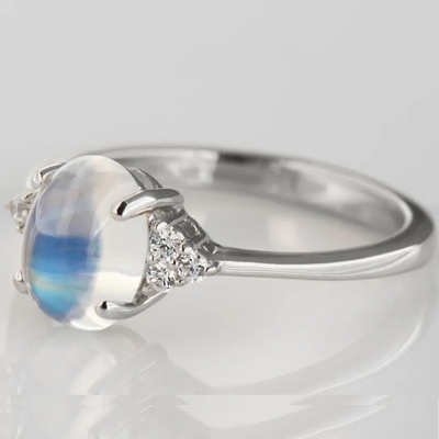 Rose Gold Plated 925 Sterling Silver Rainbow Faceted Moonstone Jewelry Pear Cut Halo Moonstone &amp; CZ Engagement Ring