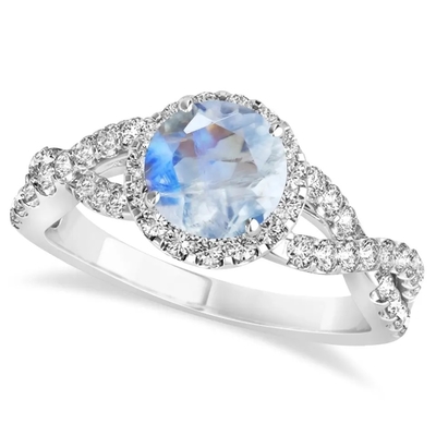 Sterling Silver Round Cut Moonstone Jewelry CZ Twisted Engagement Ring Birthday Moonstone Gemstone Jewelry