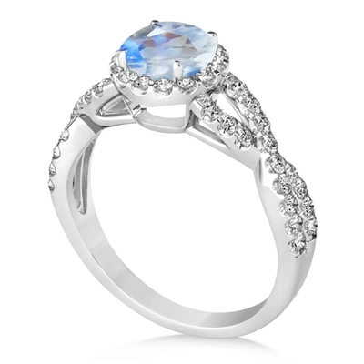 Sterling Silver Round Cut Moonstone Jewelry CZ Twisted Engagement Ring Birthday Moonstone Gemstone Jewelry