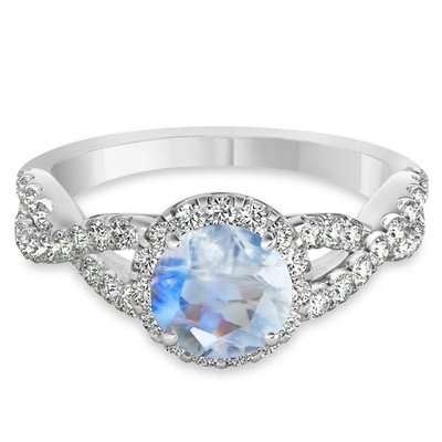 Sterling Silver Round Cut Moonstone Jewelry CZ Twisted Engagement Ring Birthday Moonstone Gemstone Jewelry