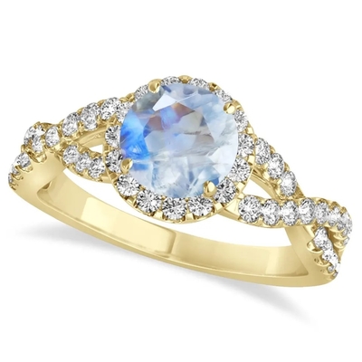 Sterling Silver Round Cut Moonstone Jewelry CZ Twisted Engagement Ring Birthday Moonstone Gemstone Jewelry