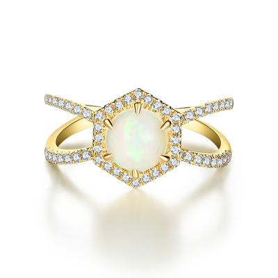 Unique Moon Shape Silver Rose Gold Plated Natural Moonstone Silver Ring Star Round CZ Hot Selling Rings