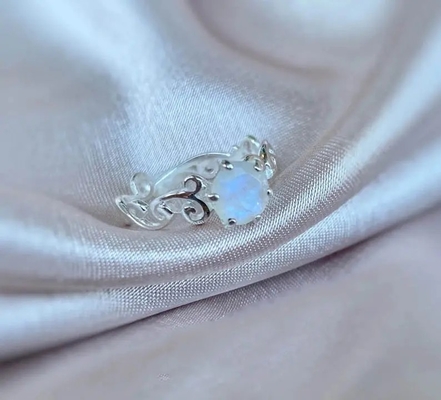New Style 925 Sterling Silver Blue Moonstone Engagement Rings Round Moonstone Wedding Ring Set