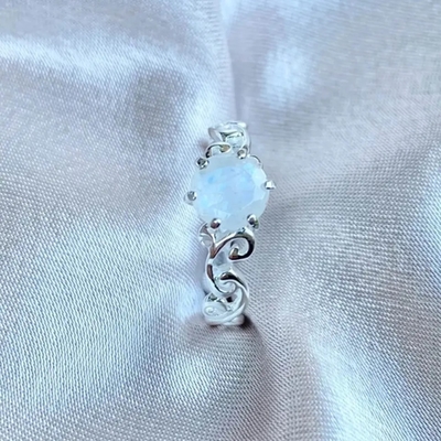 925 Sterling Silver Vine Manufacturer Round Cut Rainbow Moonstone Engagement Ring Wholesale Women Jewelry Rings