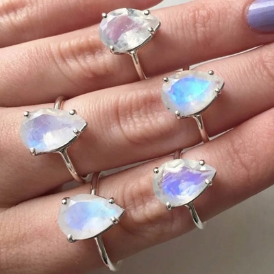 Trendy Ring for Women 925 Sterling Silver Moonstone Ring Heart Shape Gemstones Dainty Matching Stacking Ring