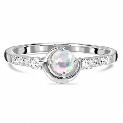 925 Silver unique genuine dainty sterling silver moonstone and diamond promise engagement ring