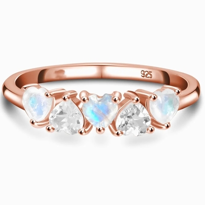 Trendy Ring for Women 925 Sterling Silver Moonstone Ring Heart Shape Gemstones Dainty Matching Stacking Ring