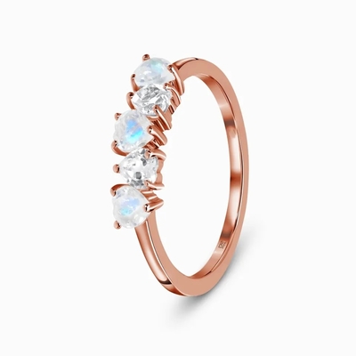 Trendy Ring for Women 925 Sterling Silver Moonstone Ring Heart Shape Gemstones Dainty Matching Stacking Ring