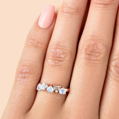 Trendy Ring for Women 925 Sterling Silver Moonstone Ring Heart Shape Gemstones Dainty Matching Stacking Ring