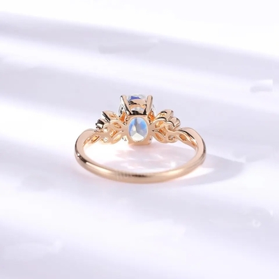925 Sterling Silver Rose gold 1 Carat Flower Halo Ring Rainbow Moonstone Ring