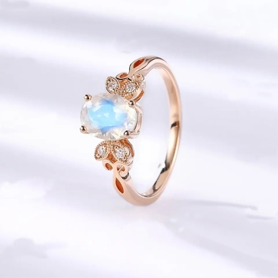 925 Sterling Silver Rose gold 1 Carat Flower Halo Ring Rainbow Moonstone Ring