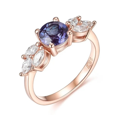 925 Sterling Silver Rose gold 1 Carat Flower Halo Ring Rainbow Moonstone Ring