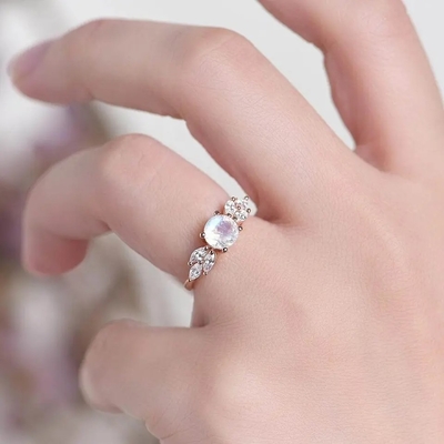 925 Sterling Silver Rose gold 1 Carat Flower Halo Ring Rainbow Moonstone Ring