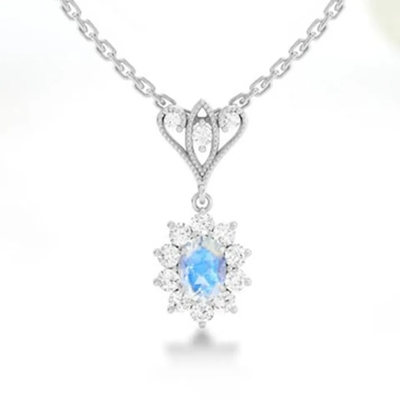 S925 Sterling Silver 14K Gold Plated Round Shape Jewelry Blue Moonstone Spheree Necklace High Quality Jewelry