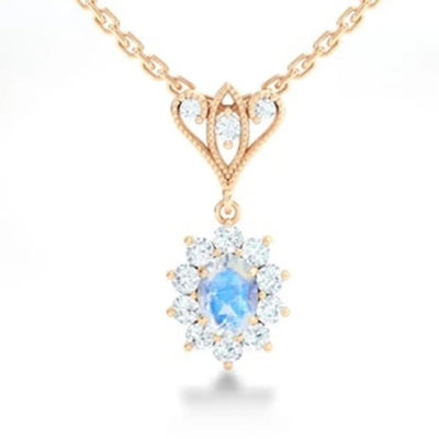 S925 Sterling Silver 14K Gold Plated Round Shape Jewelry Blue Moonstone Spheree Necklace High Quality Jewelry