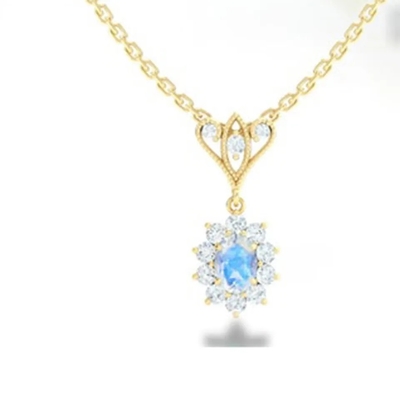S925 Sterling Silver 14K Gold Plated Round Shape Jewelry Blue Moonstone Spheree Necklace High Quality Jewelry