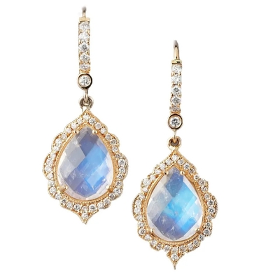 Wholesale 925 Sterling Silver Jewelry 14K Gold Plated Women Dangle Earrings Natural Moonstone Drop Earrings