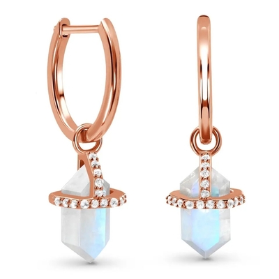 925 Sterling Silver Natural Stone Jewelry Hexagon Blue Rainbow Moonstone Drop Earrings