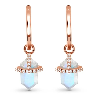 925 Sterling Silver Natural Stone Jewelry Hexagon Blue Rainbow Moonstone Drop Earrings