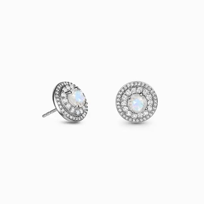 925 Sterling Silver Natural Moonstone Jewelry Faceted Blue Moonstone Double Halo Stud Earrings