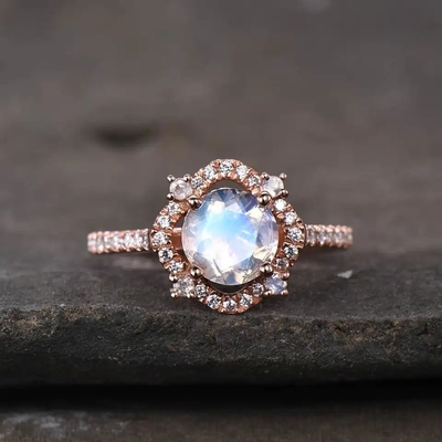 925 Sterling Silver CZ Jewelry Dainty Rings Natural Faceted Blue Moonstone Ring