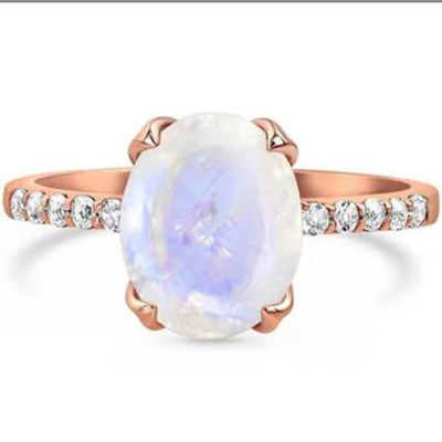 925 Sterling Silver Natural Gemstone Jewelry Round Faceted Rainbow Moonstone Engagement Ring