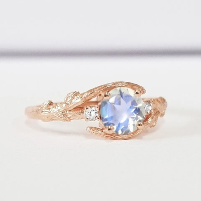 925 Sterling Silver CZ Jewelry Dainty Rings Natural Faceted Blue Moonstone Ring