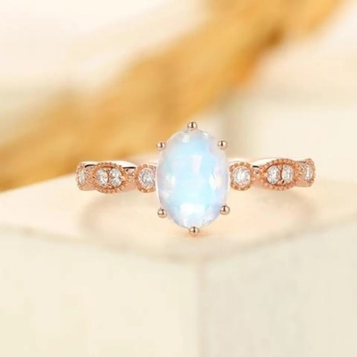 925 Sterling Silver CZ Jewelry Dainty Rings Natural Faceted Blue Moonstone Ring