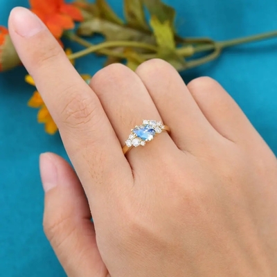 14K Yellow Gold Bridal Antique Promise Anniversary Gift for Women Pear Shaped Moonstone Engagement Ring
