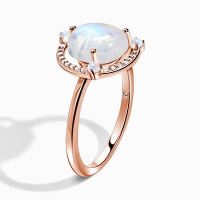 Rose Gold Vermeil Sunstone Moonstone Engagement Ring Brilliant Cut Adjustable
