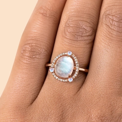 Solid 925 Sterling Silver 18K Gold Plated Ring Vintage Moonstone Ring Best Style Sliver Factory Jewelry