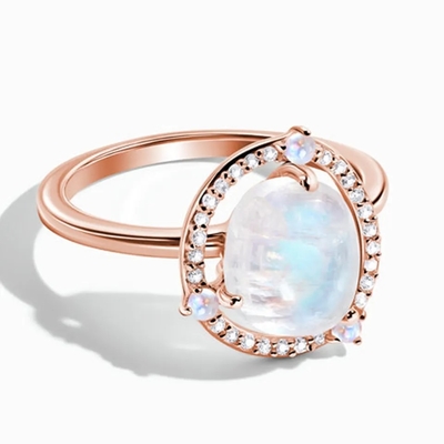 Solid 925 Sterling Silver 18K Gold Plated Ring Vintage Moonstone Ring Best Style Sliver Factory Jewelry