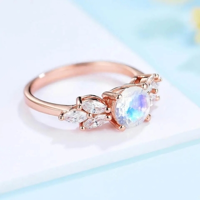 925 Sterling Silver Fashion Design Exquisite Dainty Moonstone Ring