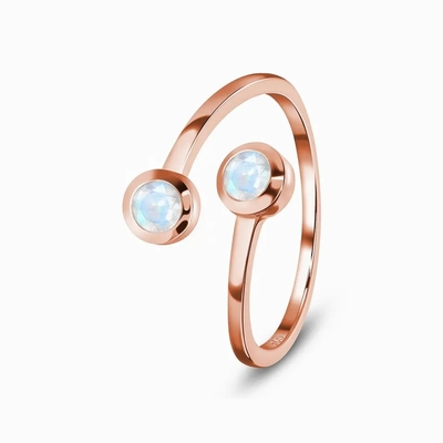 Rose Gold Vermeil Sunstone Moonstone Engagement Ring Brilliant Cut Adjustable