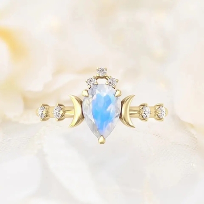 Natural Moonstone Gemstones 925 Silver Anniversary Jewelry Rings Genuine Pear Cut