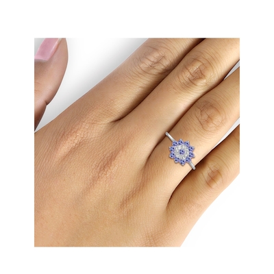 Branch Flower Design Jewelers Club Tanzanite Ring  Sterling Silver Ring Jewelry with White CZ Accent
