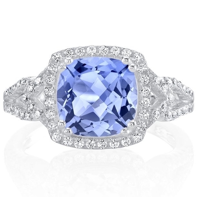 2 ct Cushion Cut Tanzanite Halo Ring in Sterling Silver  - Handmade Wedding Ring
