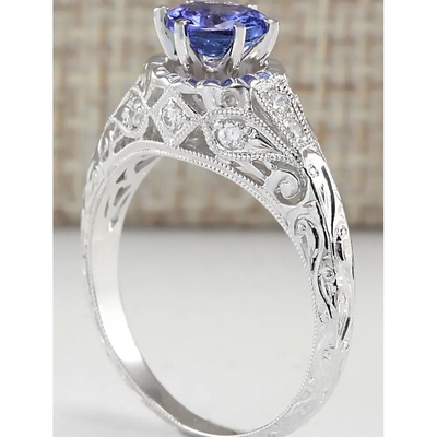 Natural Simulated Tanzanite Ring in Sterling Silver - Artsy Alternative Engagement Ring - Handmade Wedding Ring