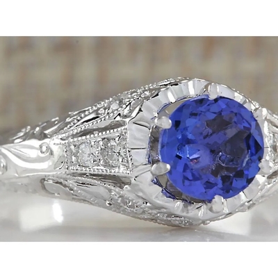 Natural Simulated Tanzanite Ring in Sterling Silver - Artsy Alternative Engagement Ring - Handmade Wedding Ring