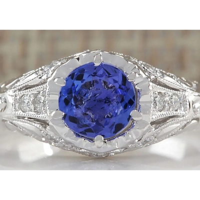 Natural Simulated Tanzanite Ring in Sterling Silver - Artsy Alternative Engagement Ring - Handmade Wedding Ring