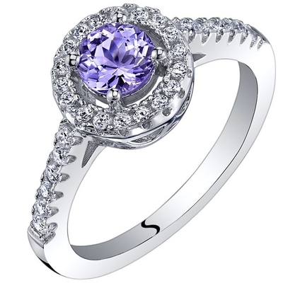1.25 Carat 4 Prong Ovate Natural  Tanzanite And Accent White CZ Sterling Silver Ring