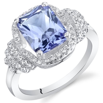 1.25 Carat 4 Prong Ovate Natural  Tanzanite And Accent White CZ Sterling Silver Ring